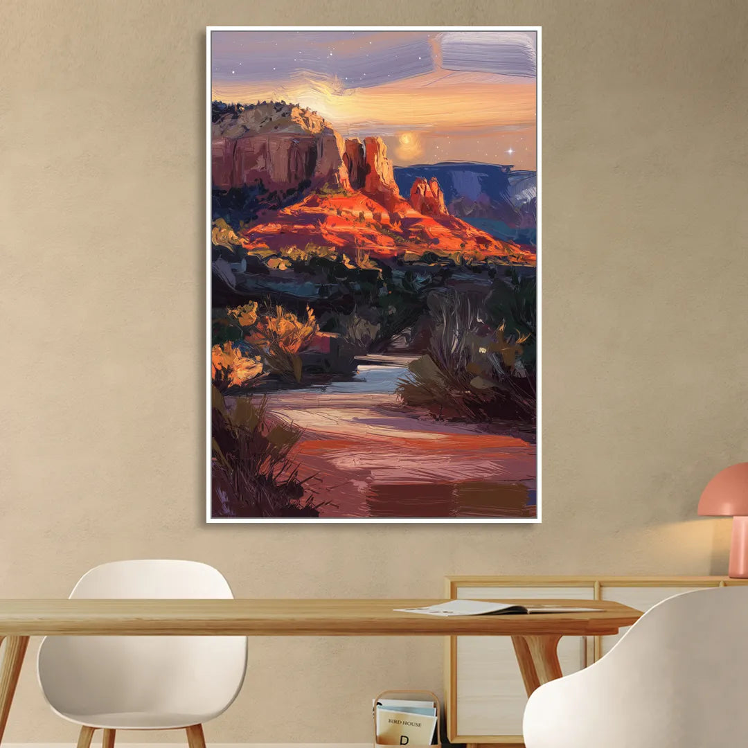 Sedona Evening Sky Glow Sitting Room - White Canvas Wall Art