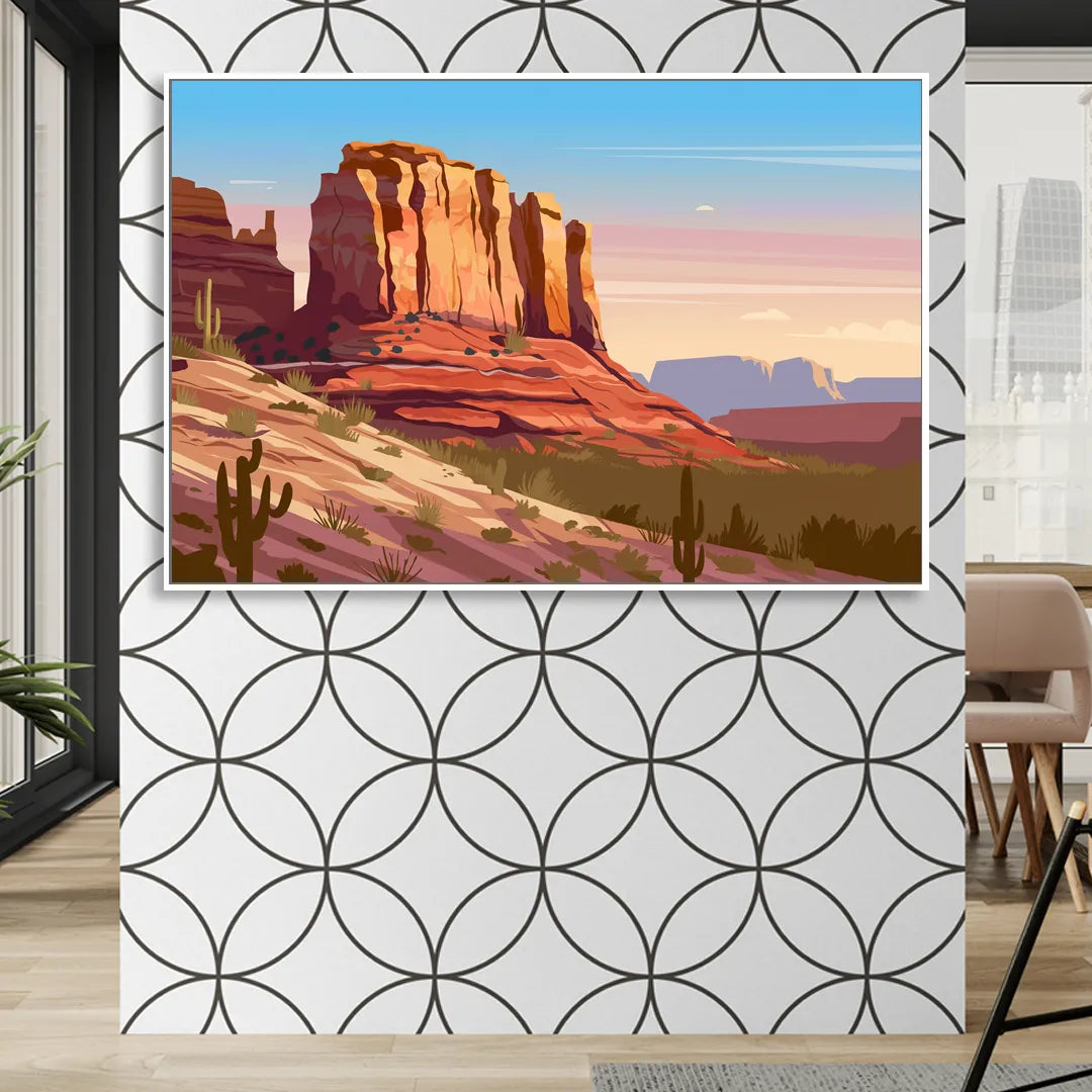 Sedona Majestic Rock Formations Living Room - White Canvas Wall Art