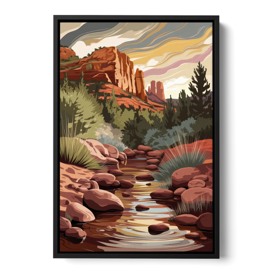 Sedona Oak Creek Reflections - Black Framed Canvas Wall Art - Front
