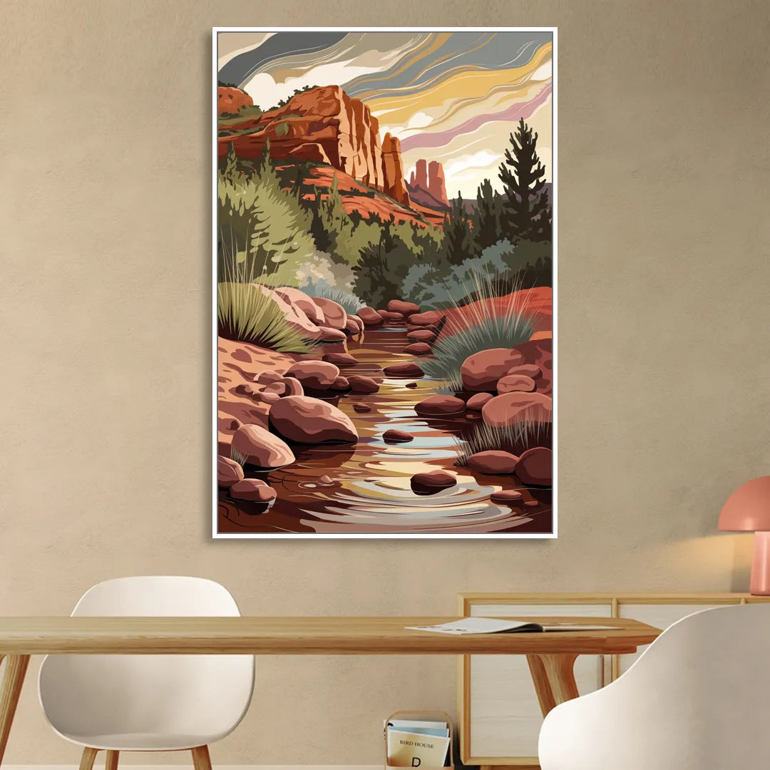 Sedona Oak Creek Reflections Living Room - White Canvas Wall Art