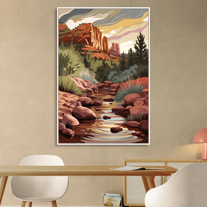 Sedona Oak Creek Reflections Living Room - White Canvas Wall Art