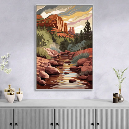 Sedona Oak Creek Reflections Sitting Room - White Canvas Wall Art
