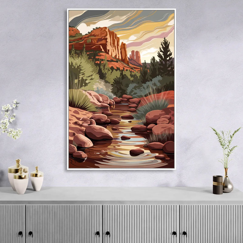 Sedona Oak Creek Reflections Sitting Room - White Canvas Wall Art