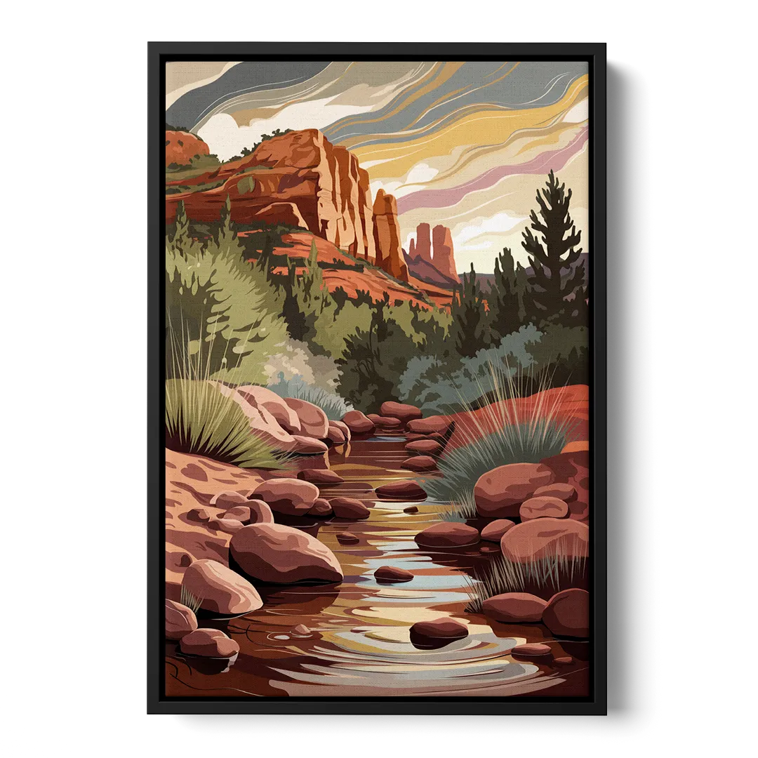 Sedona Oak Creek Reflections Front - Black Canvas Wall Art
