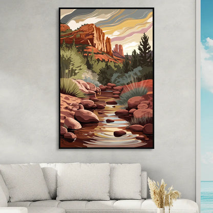 Sedona Oak Creek Reflections Living Room - Black Canvas Wall Art