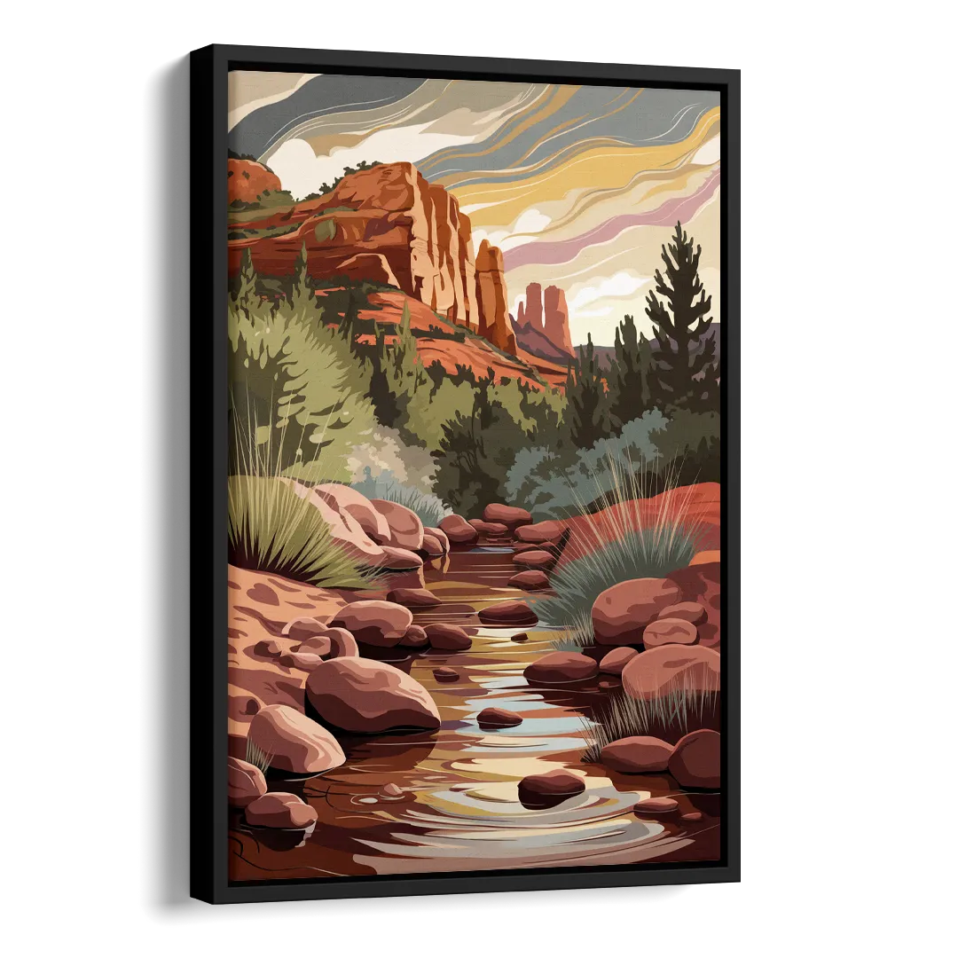 Sedona Oak Creek Reflections Side - Black Canvas Wall Art