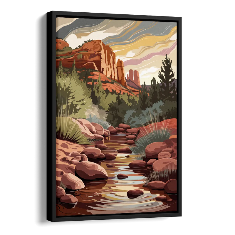 Sedona Oak Creek Reflections Side - Black Canvas Wall Art