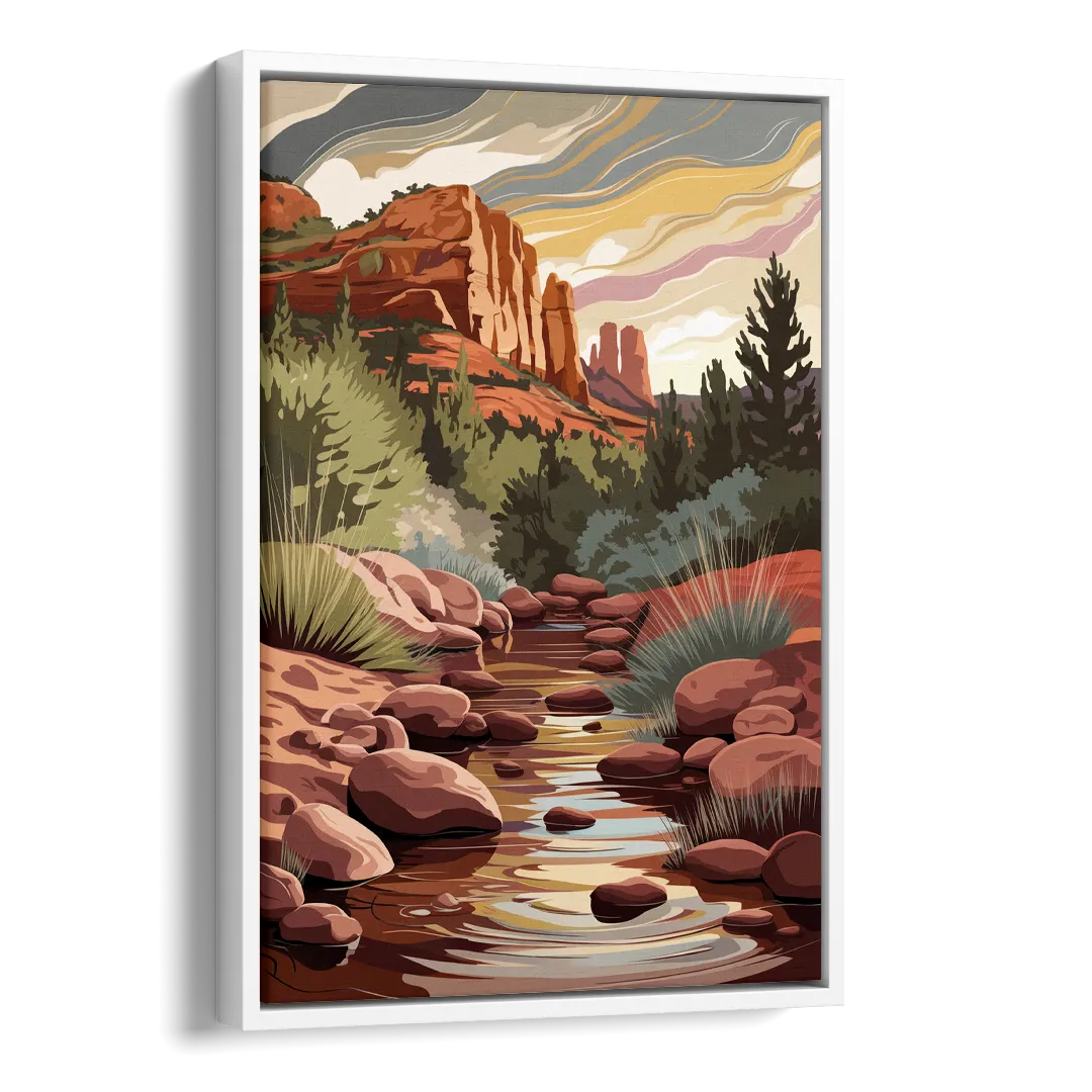 Sedona Oak Creek Reflections Side - White Canvas Wall Art