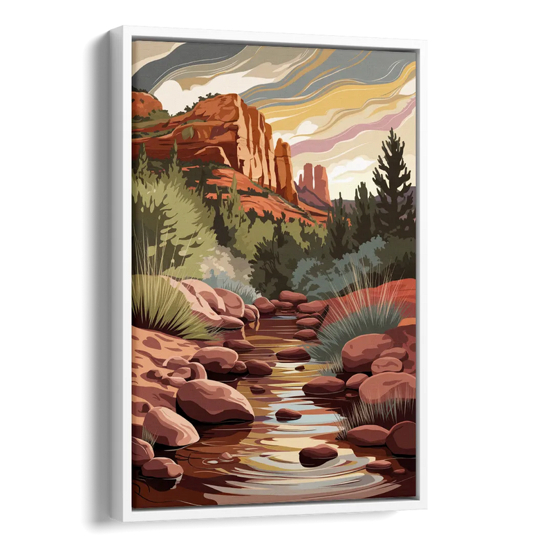 Sedona Oak Creek Reflections Side - White Canvas Wall Art