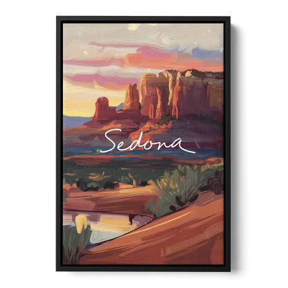 Sedona Red Rock Sunset Front - Black Canvas Wall Art