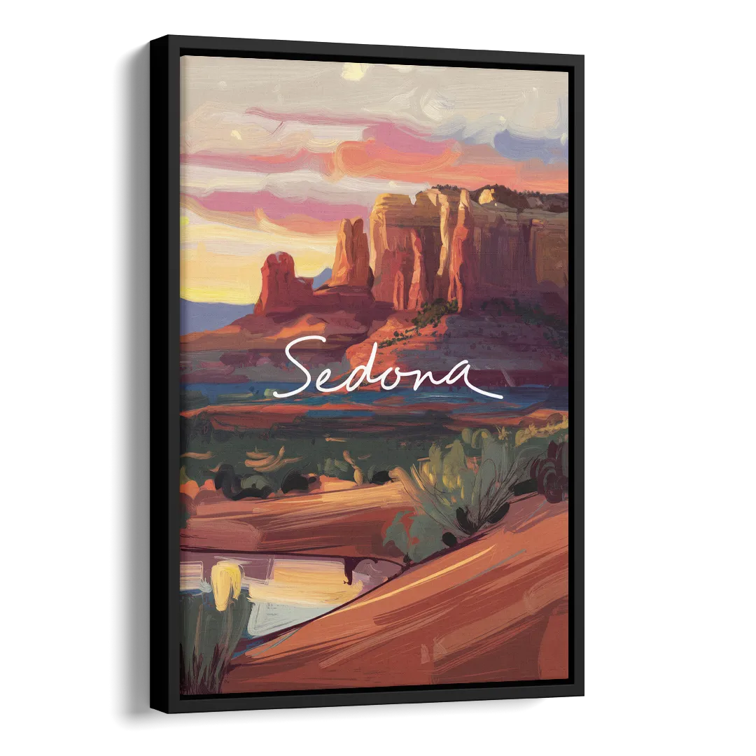 Sedona Red Rock Sunset Side - Black Canvas Wall Art