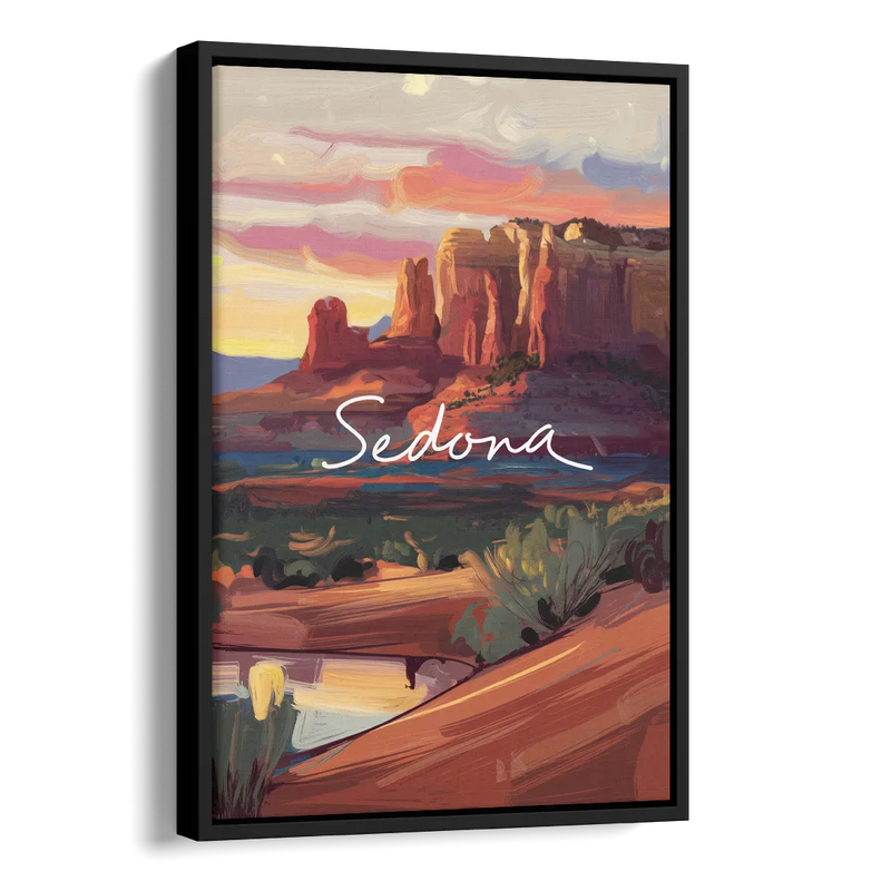 Sedona Red Rock Sunset Side - Black Canvas Wall Art