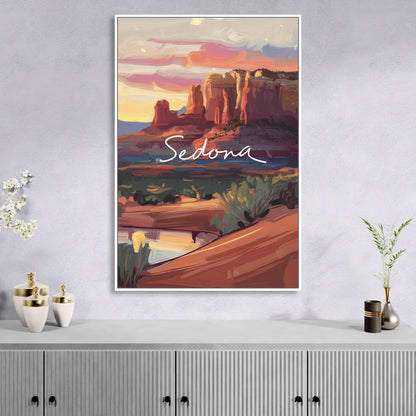Sedona Red Rock Sunset Living Room - White Canvas Wall Art