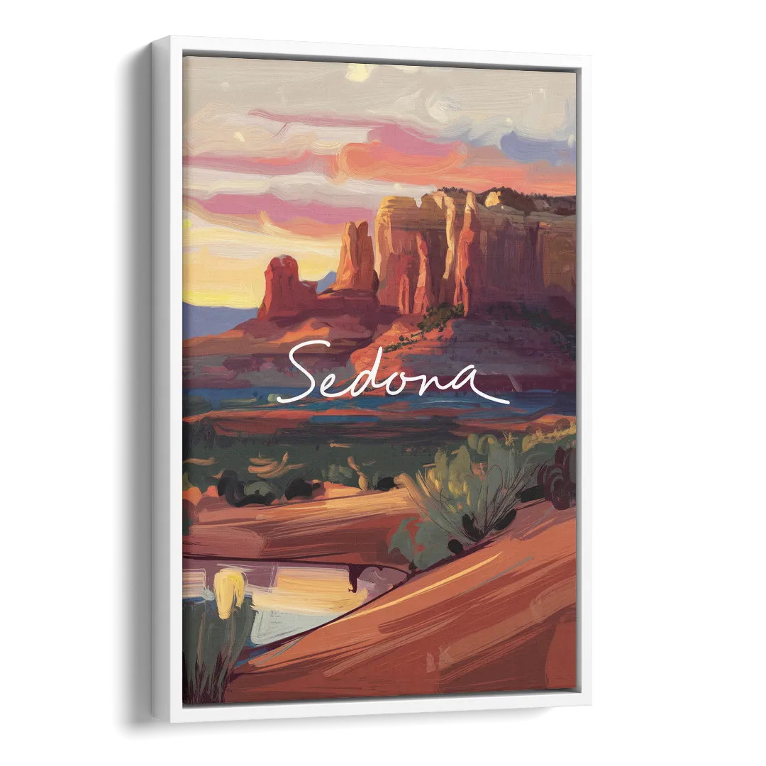 Sedona Red Rock Sunset Side - White Canvas Wall Art