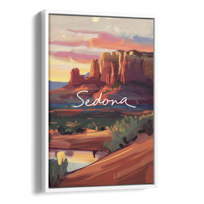 Sedona Red Rock Sunset Side - White Canvas Wall Art
