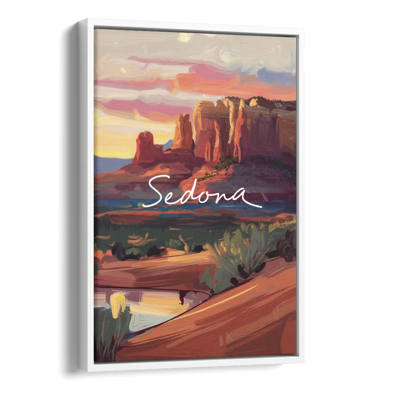 Sedona Red Rock Sunset Side - White Canvas Wall Art