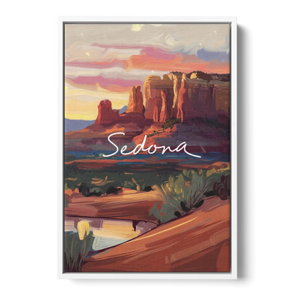 Sedona Red Rock Sunset Front - White Canvas Wall Art