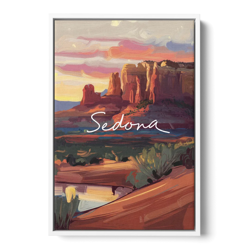 Sedona Red Rock Sunset Front - White Canvas Wall Art