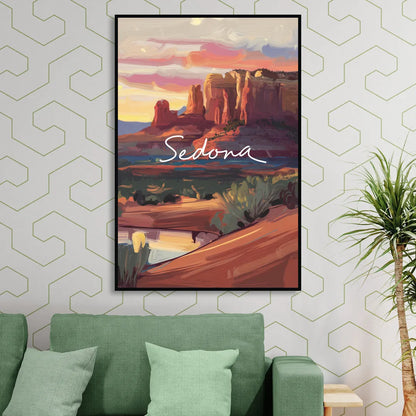Sedona Red Rock Sunset Sitting Room - Black Canvas Wall Art