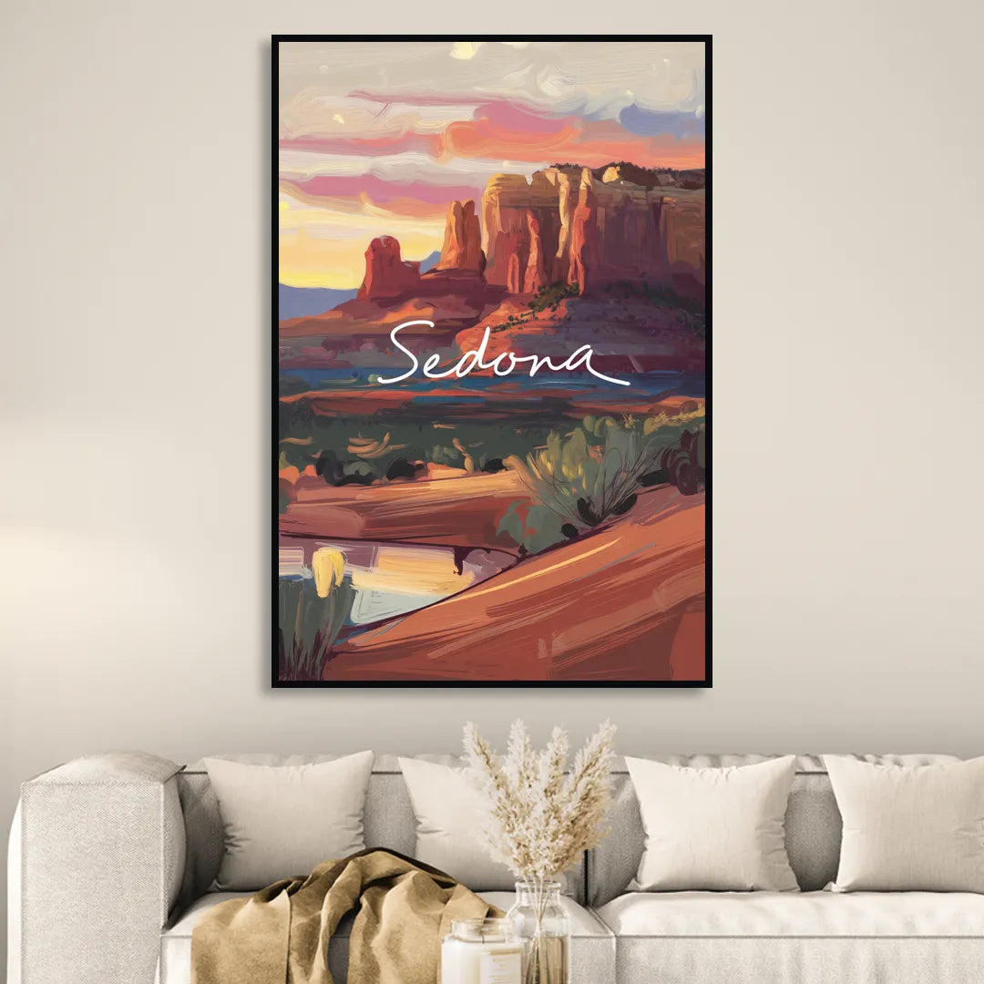 Sedona Red Rock Sunset Living Room - Black Canvas Wall Art