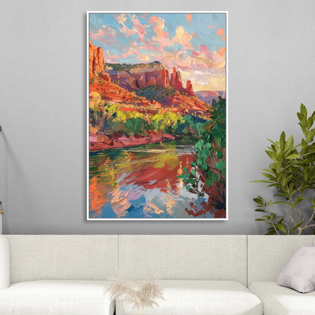 Sedona Scenic Canyon Vibes Sitting Room - White Canvas Wall Art
