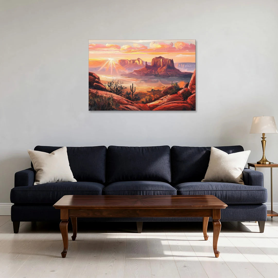 Sedona Sunrise Over Mesa - Canvas Wall Art - Sofa - 36x24