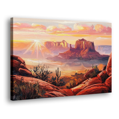 Sedona Sunrise Over Mesa Side - Canvas Wall Art