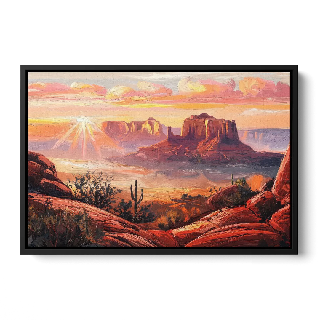 Sedona Sunrise Over Mesa Front - Black Canvas Wall Art