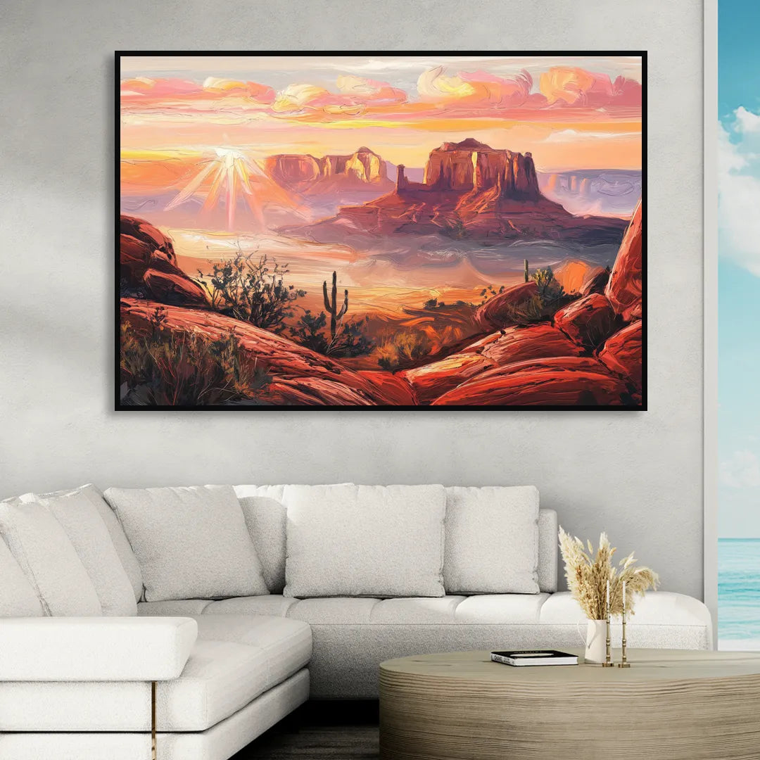 Sedona Sunrise Over Mesa Sitting Room - Black Canvas Wall Art