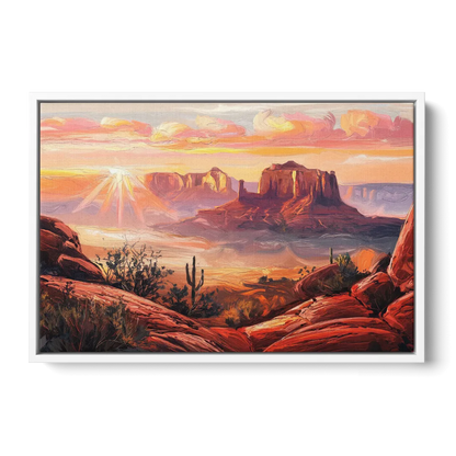 Sedona Sunrise Over Mesa Front - White Canvas Wall Art