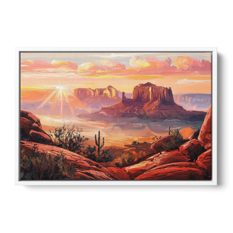 Sedona Sunrise Over Mesa Front - White Canvas Wall Art