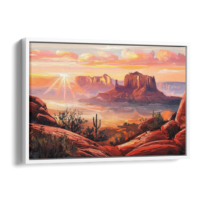 Sedona Sunrise Over Mesa Side - White Canvas Wall Art
