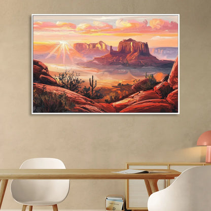 Sedona Sunrise Over Mesa Sitting Room - White Canvas Wall Art