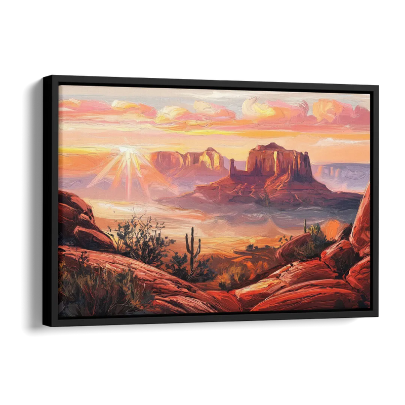 Sedona Sunrise Over Mesa Side - Black Canvas Wall Art