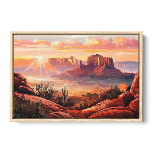 Sedona Sunrise Over Mesa - Oak Framed Canvas Wall Art - Front