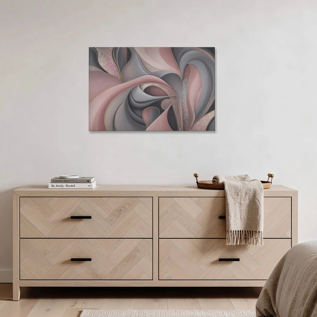 Serenade of Elegance Pink and Grey Abstract - Canvas Wall Art - Coffee Table - 36x24