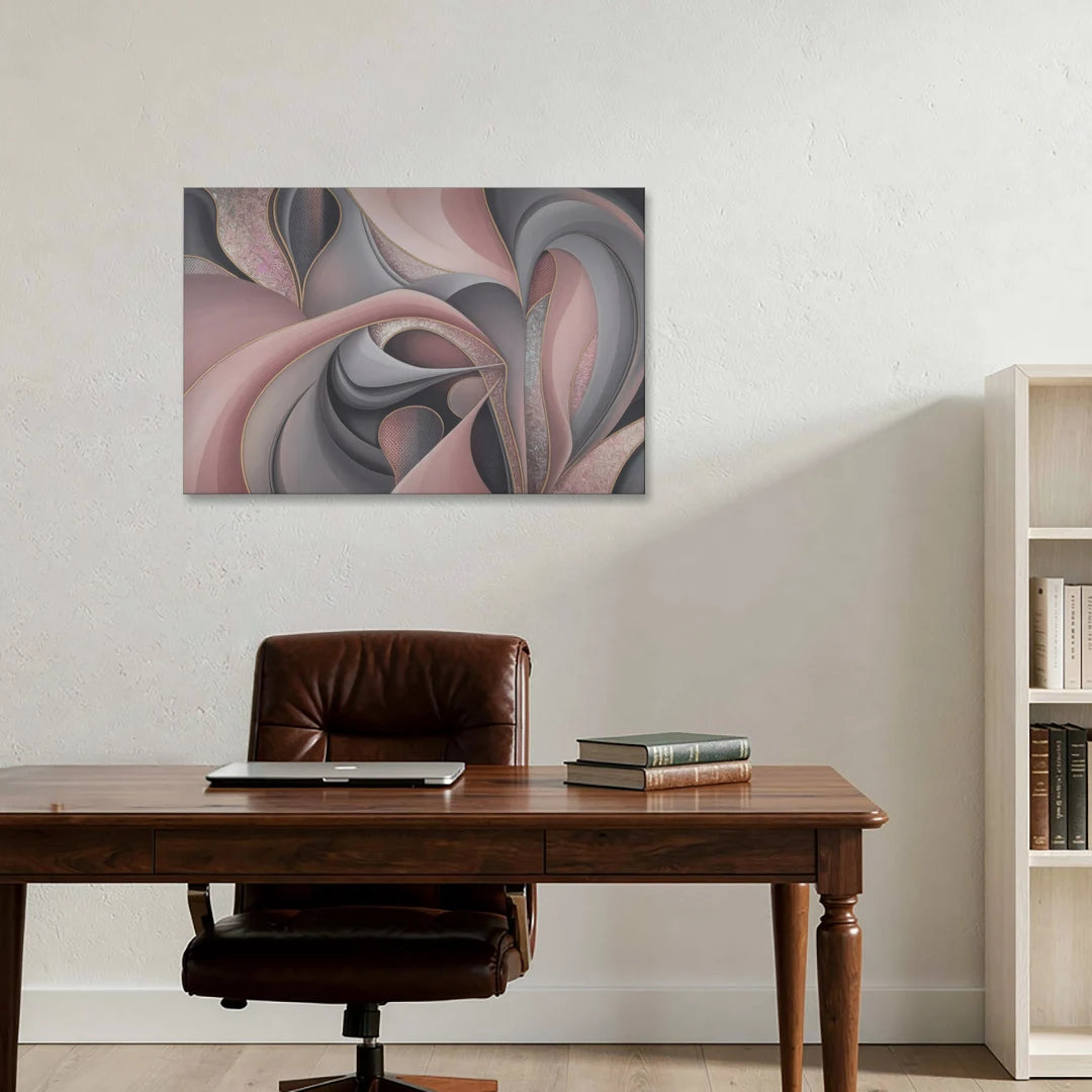 Serenade of Elegance Pink and Grey Abstract - Canvas Wall Art - Office - 36x24