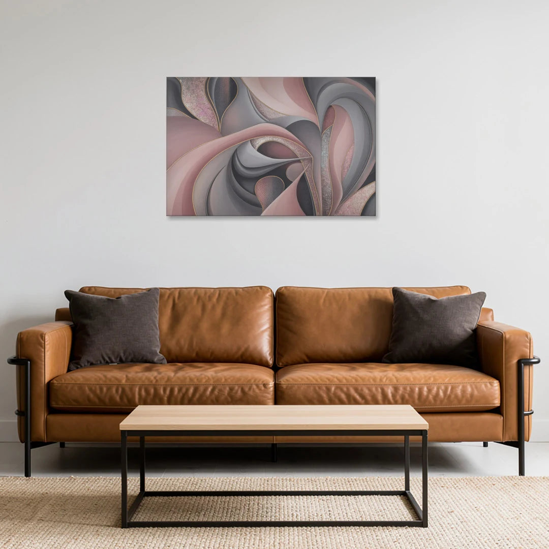 Serenade of Elegance Pink and Grey Abstract - Canvas Wall Art - Sofa - 36x24