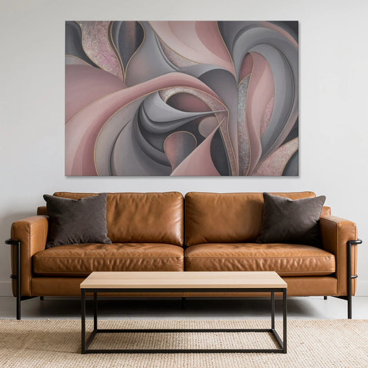 Serenade of Elegance Pink and Grey Abstract - Canvas Wall Art - Sofa - 60x40