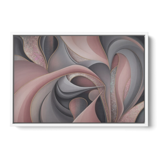 Serenade of Elegance Pink and Grey Abstract - White Framed Canvas Wall Art - Front