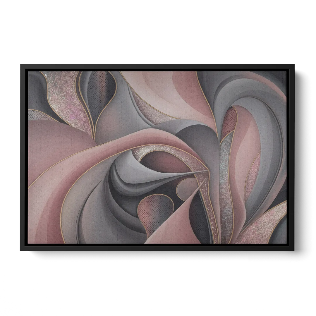Serenade of Elegance Pink and Grey Abstract - Black Frame Canvas