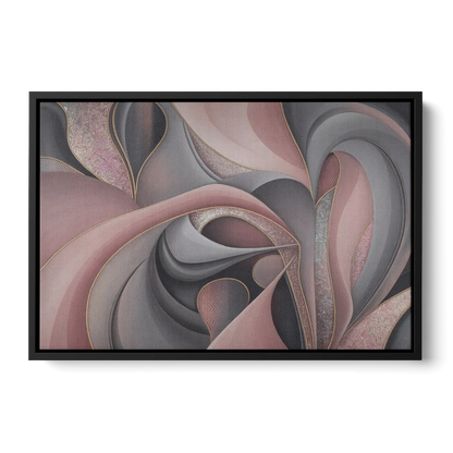 Serenade of Elegance Pink and Grey Abstract - Black Frame Canvas