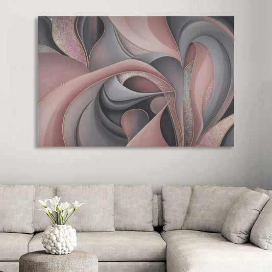 Serenade of Elegance Pink and Grey Abstract Living Room - Canvas Wall Art