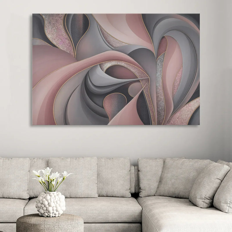 Serenade of Elegance Pink and Grey Abstract Living Room - Canvas Wall Art