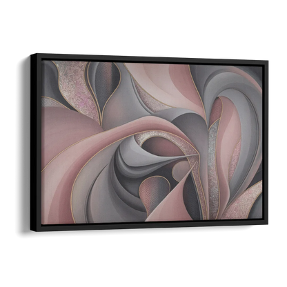 Serenade of Elegance Pink and Grey Abstract Side - Black Canvas Wall Art