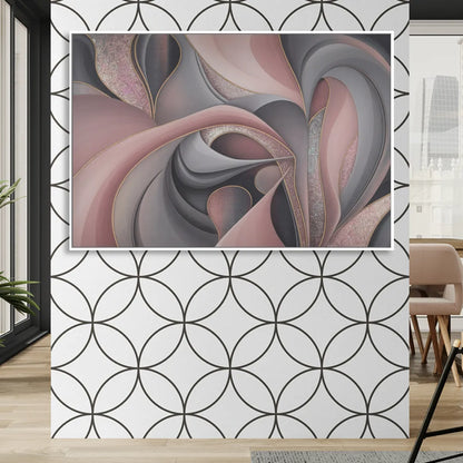 Serenade of Elegance Pink and Grey Abstract Living Room - White Canvas Wall Art