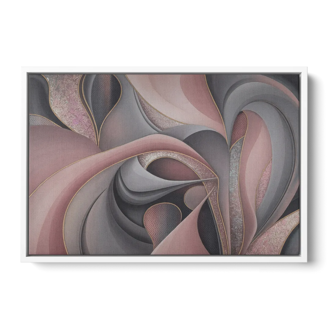 Serenade of Elegance Pink and Grey Abstract - White Frame Canvas