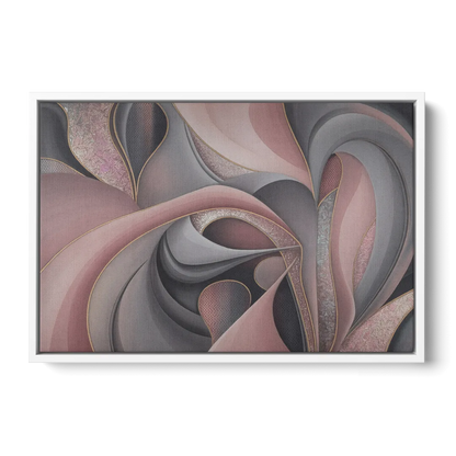 Serenade of Elegance Pink and Grey Abstract - White Frame Canvas