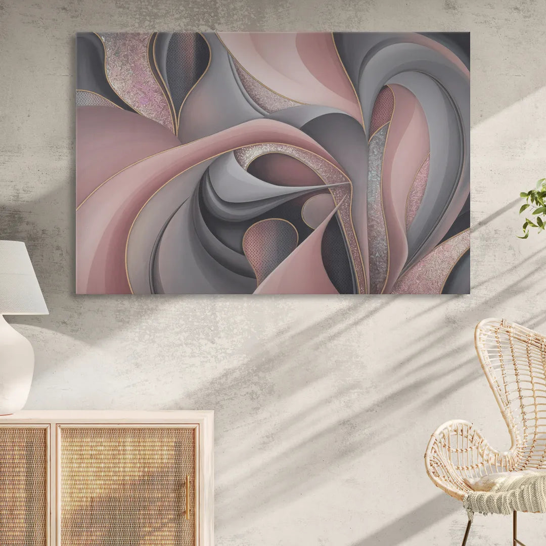 Serenade of Elegance Pink and Grey Abstract Sitting Room - Canvas Wall Art