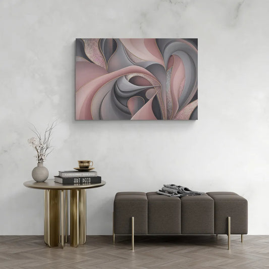 Serenade of Elegance Pink and Grey Abstract - Canvas Wall Art Living Room